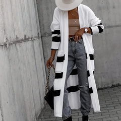 Women's Plus Size Striped Open Front Cardigan