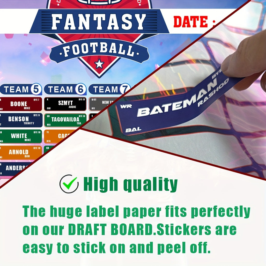Fantasy Football Draft Board Kit 637 Player Stickers 14 Teams 20 Rounds