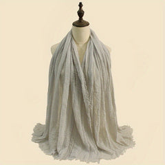 Crinkle Raw Edge Scarf Solid Hijab Vintage Shawl Casual Headscarf Women