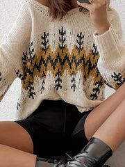Christmas Casual Sweater Women's Plus Tree Print Long Sleeve V Neck