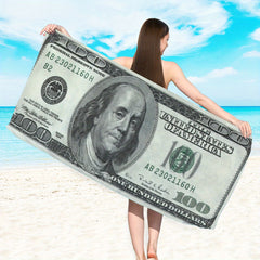 100 Dollar Bill Microfiber Beach Towel - Lightweight & Quick Drying