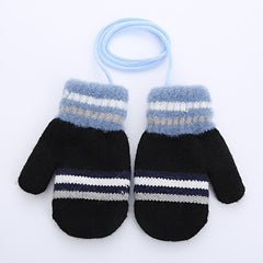 Striped Kids Wool Gloves, Double Layer Mittens