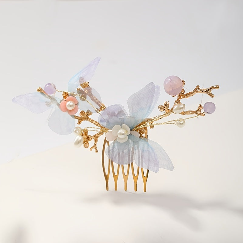 Faux Pearl Butterfly Flower Hairpin Headband Set