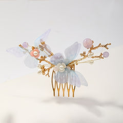 Faux Pearl Butterfly Flower Hairpin Headband Set