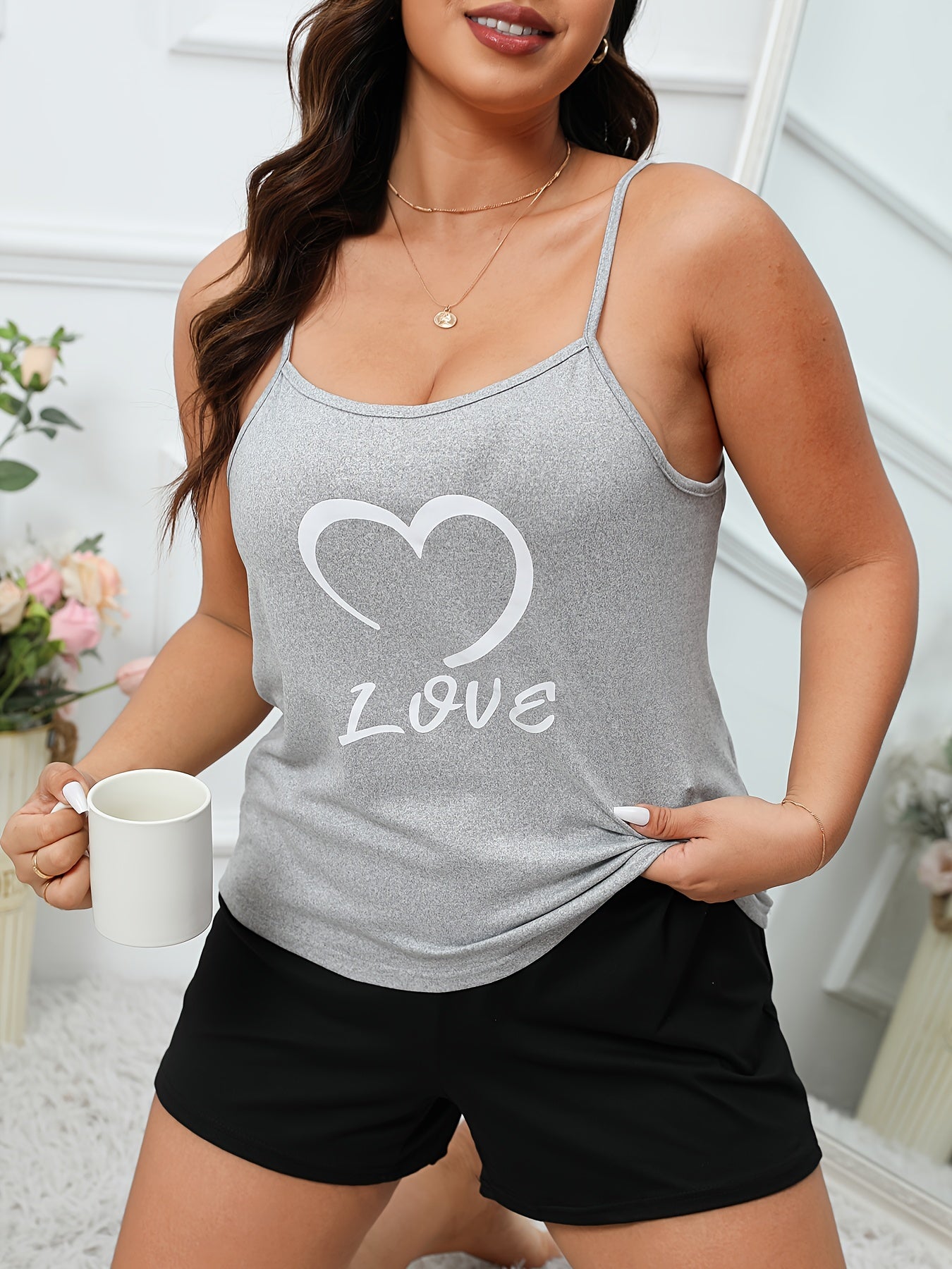 Lounge Set Women's Plus Cami Top & Shorts Pajama Set