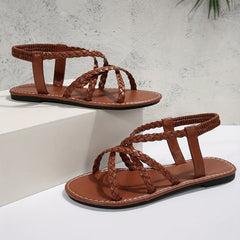Women's Cross Strap Flat Sandals Elastic Slip-On Beach Sandals