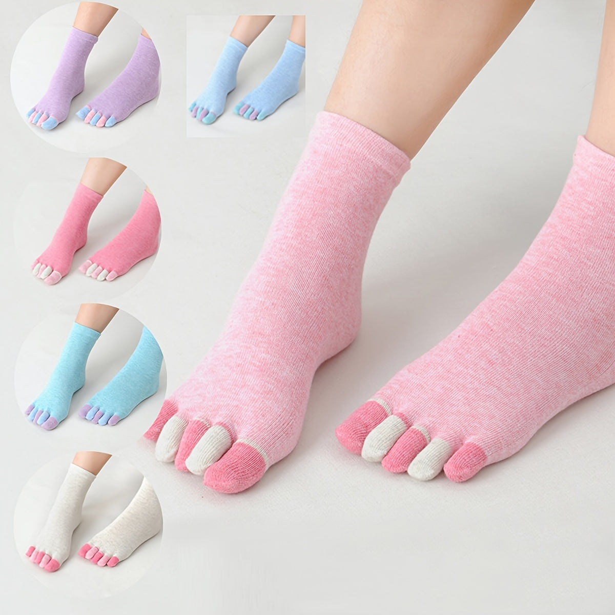 6 Pairs Candy Toe Socks Breathable Cotton Mid Tube Five Finger Women's Stockings