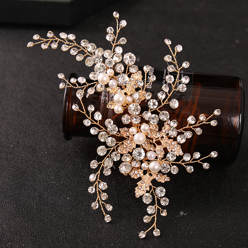 Golden Faux Pearl Bridal Comb Floral Wedding Crystal Rhinestone Comb