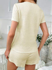 Solid Textured Lounge Set Short Sleeve Top & Shorts Women's Loungewear