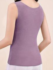 2pcs Seamless Thermal Underwear Soft Crew Neck Sleeveless Top Women's Lingerie