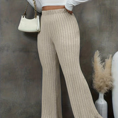 Ribbed High Rise Flare Leg Trousers