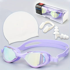 Diving Goggles Set with Earplugs, Nose Clip, Swimming Cap