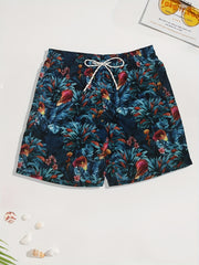 Coconut Palm Pattern Beach Shorts Men's Casual Waist Drawstring Summer Resort