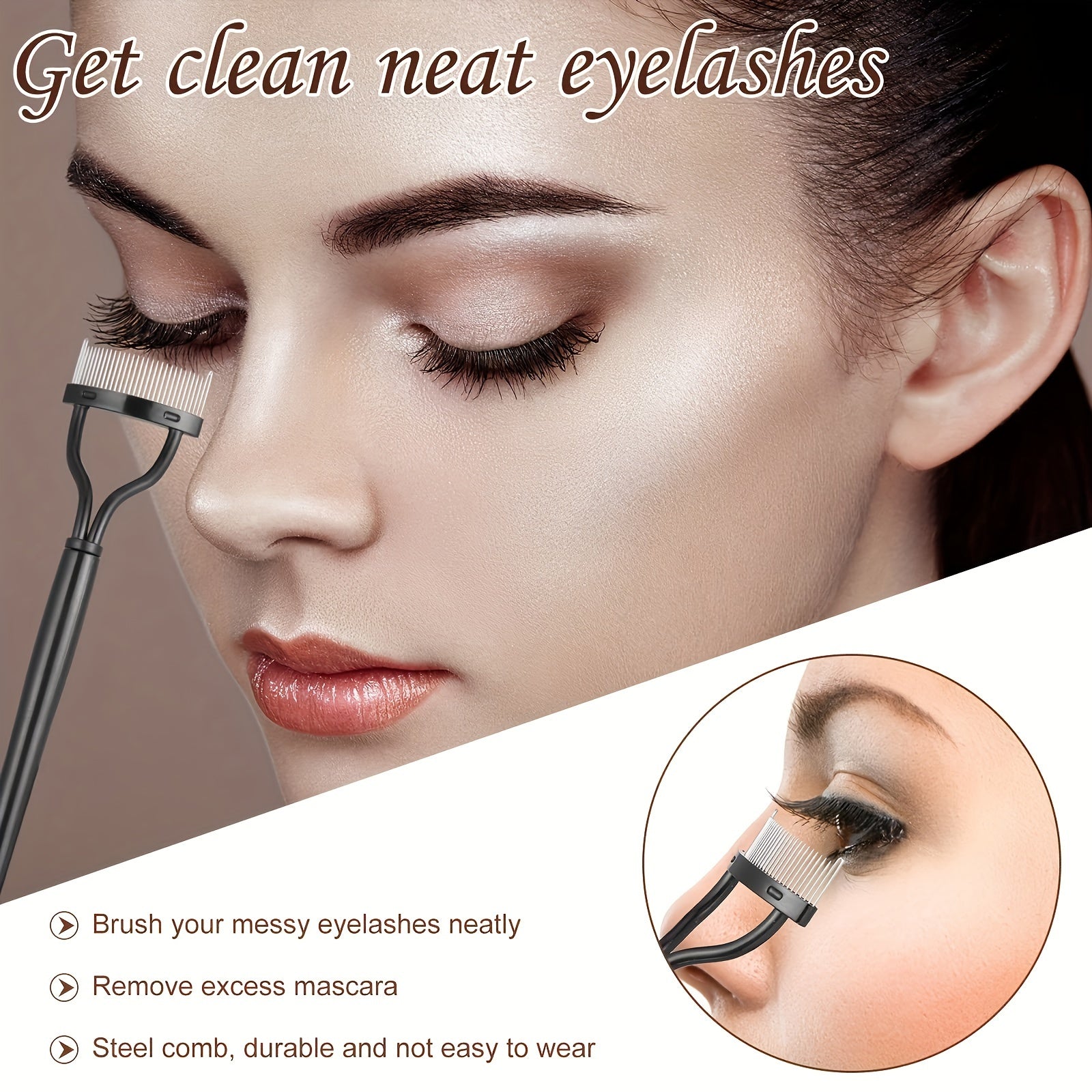 Eyelash Curler and Eyebrow Brush Kit with Silicone Refills Pads