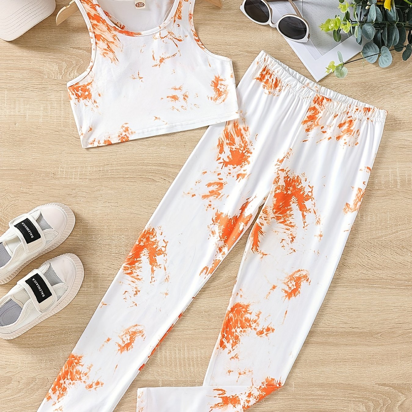 Girls' Tie Dye Track Suit Sleeveless Tank Top Skinny Pants Set
