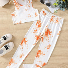 Girls' Tie Dye Track Suit Sleeveless Tank Top Skinny Pants Set