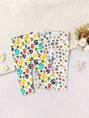 Polka Dot & Claw Print Leggings 2pcs Set For Baby Girls