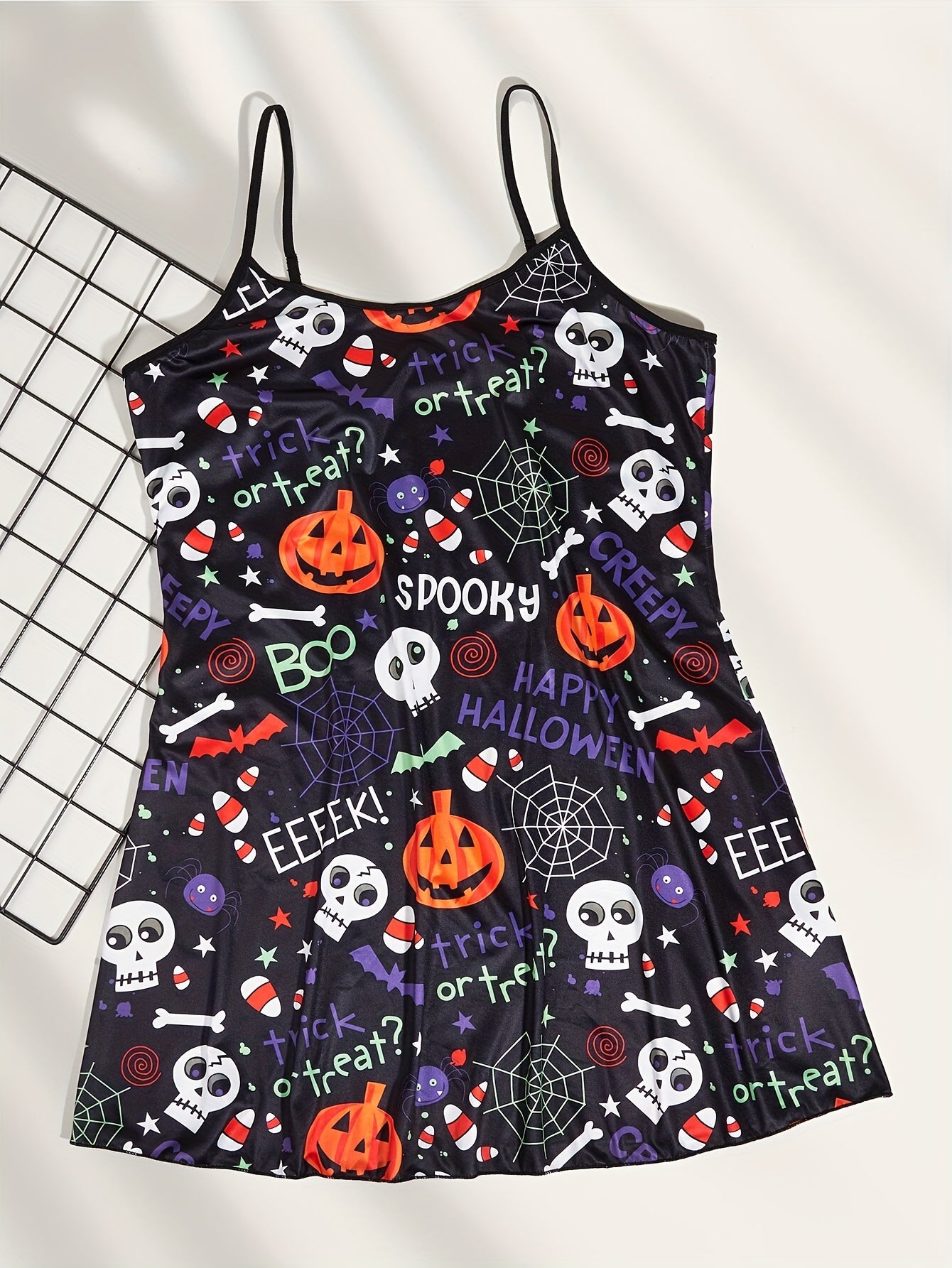 Gothic Nightdress Women's Plus Skull & Pumpkin Print Round N