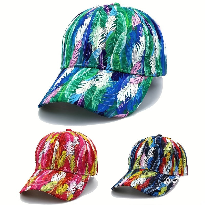 Colorful Feather Print Baseball Cap Hip Hop Dad Hat Adjustable Sun Hats