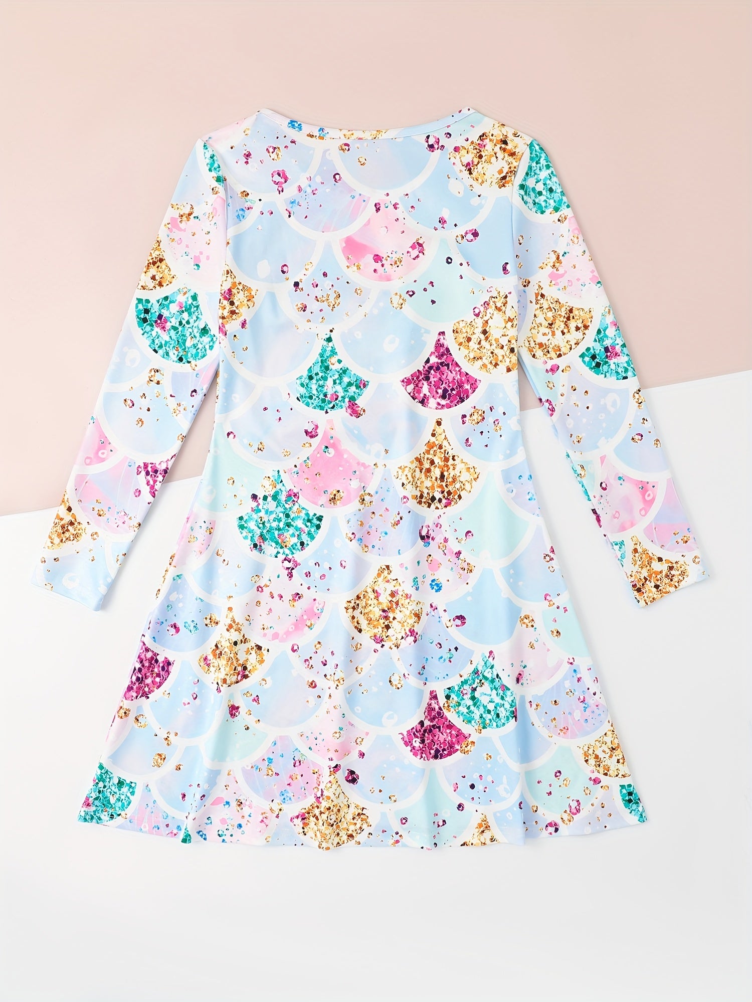 Girls Fish Scale Long Sleeve Dress Spring Fall Christmas Gift