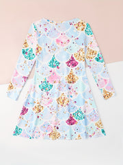 Girls Fish Scale Long Sleeve Dress Spring Fall Christmas Gift