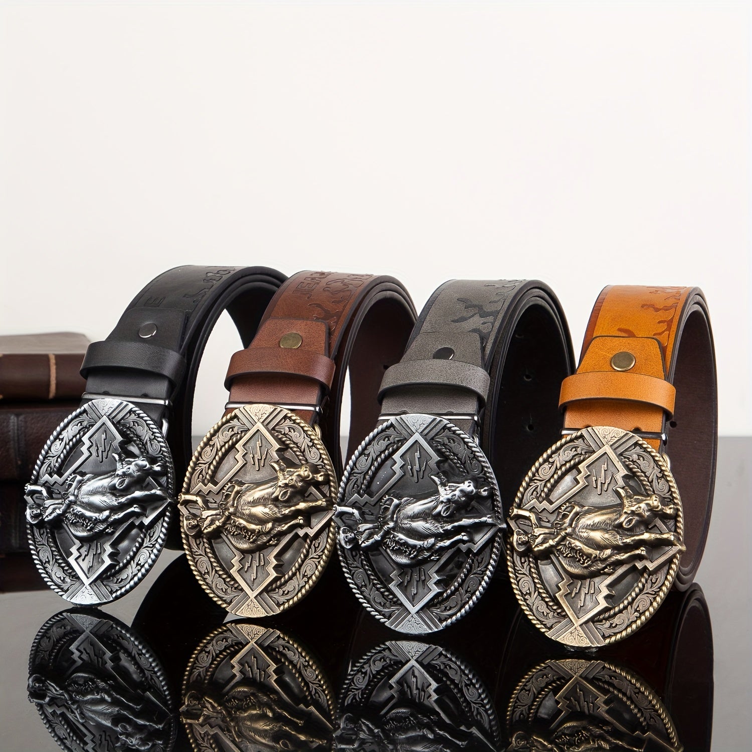 Men's Vintage Western Leather Belt with Buckle