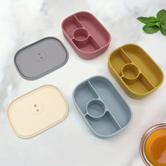 BPA Silicone Lunch Box 4 Compartments Reusable Bento Box Kids Adults