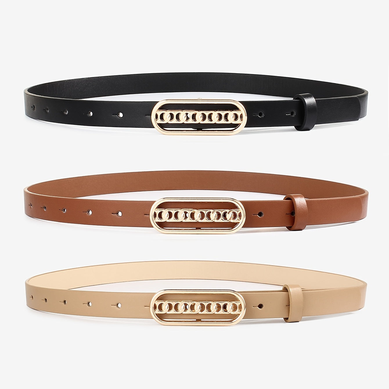 3pcs Classic Leather Belt Multicolor Retro Casual Jeans Decoration