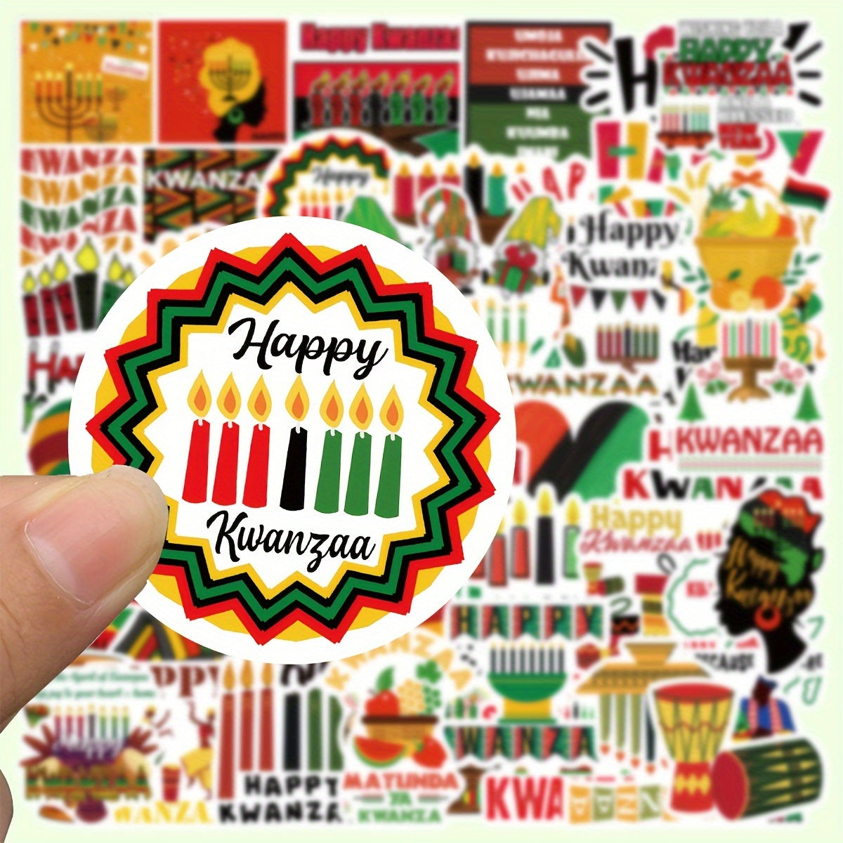 50pcs Kwanzaa Stickers for DIY Decorative Water Cup, Phone Case, Notebook