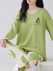 Avocado Print Pajama Set Long Sleeve Top & Pants Women's Sleepwear