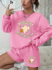 Women's Halloween Graphic Print Sweatshirt & Shorts Set