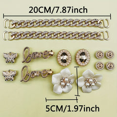 Pearl Camellia Rhinestone Chain Shoe Accessories