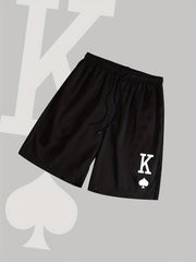 Spades Graphic Print Casual Drawstring Shorts Men's Summer