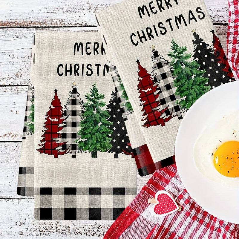 2pcs Christmas Pattern Microfiber Towels Soft Absorbent Fingertip Towel