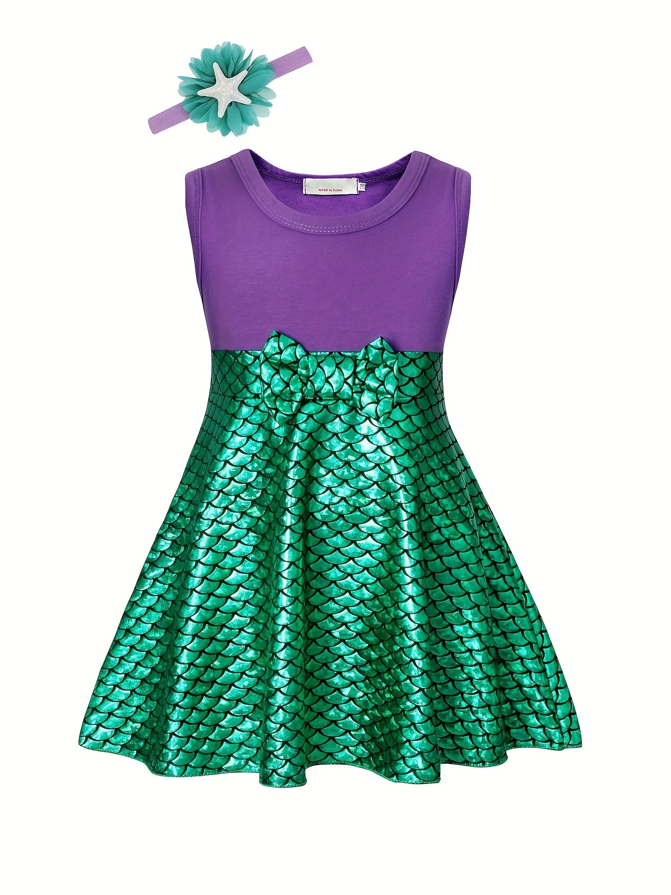 Girls Princess Dress & Accessories Fish Scale Print Cosplay Costume