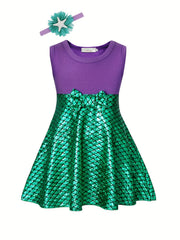 Girls Princess Dress & Accessories Fish Scale Print Cosplay Costume