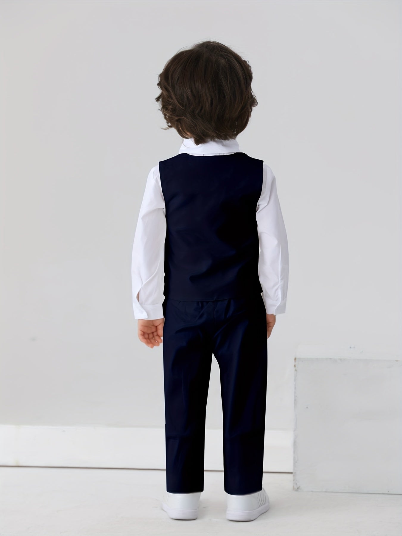 Kids Gentleman Suit 3pcs Dress Shirt Vest And Pants With Bow For Baby Boys