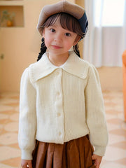 Girls Comfy Button Front Collar Long Sleeve Knit Outerwear Cardigan
