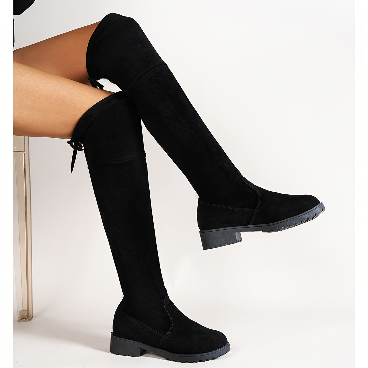 Women's Thermal Over-The-Knee Boots Slip-On Lace-Up Block Heel