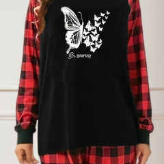 Colorblock Gingham & Butterfly Print 2pc Set