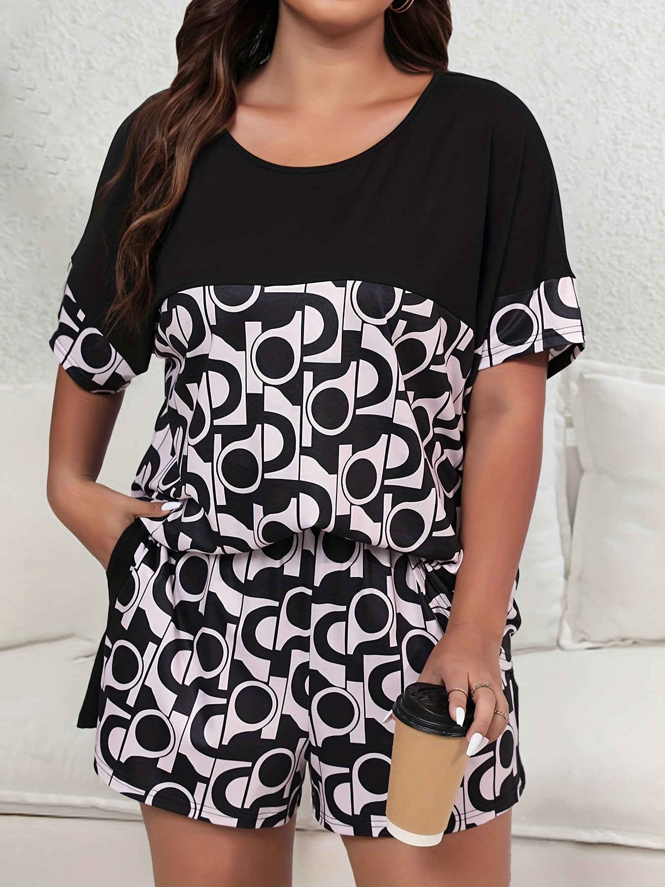 Geometric Print Top & Shorts Set