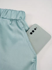 Solid Casual Elastic Waist Wide Leg Summer Shorts With Pockets