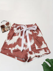 Tie Dye Tie Front Shorts Elastic Waist Wide Leg Shorts