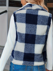 Gingham Print Open Front Vest Coat