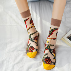Crystal Glass Floral Mesh Socks - Women's Mid Tube Stocking