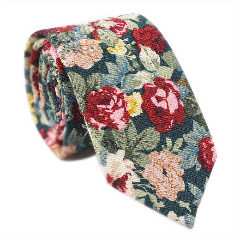 Men's Floral Print Cotton Skinny Tie