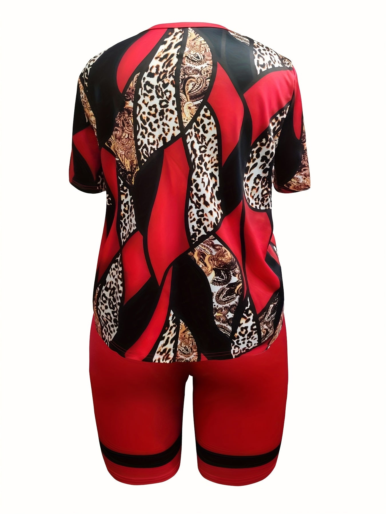 Leopard Print Crew Neck Top & Biker Shorts Set