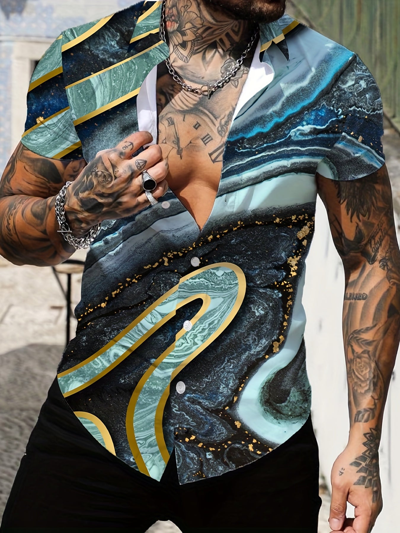 Abstract Print Men's Casual Short Sleeve Shirt