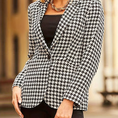 Houndstooth Print Long Sleeve Blazer