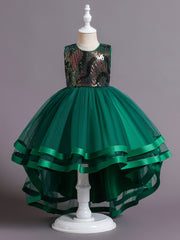Girls Colorful Sequins Princess Dress Trailing Evening Dress